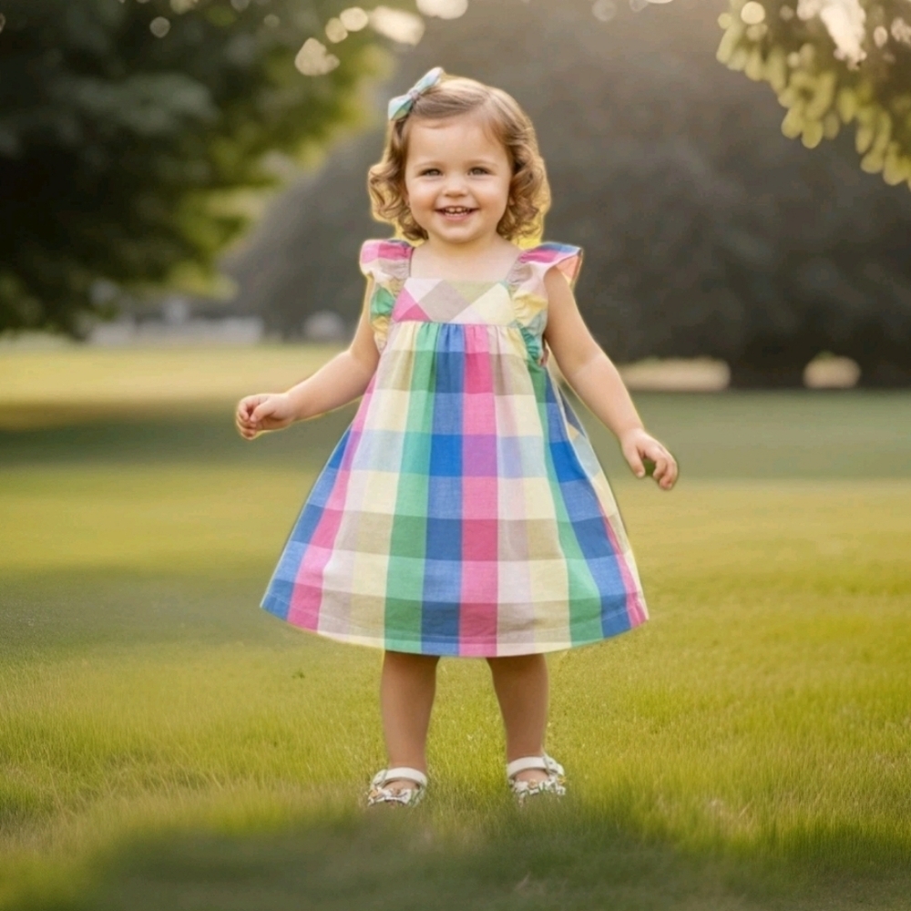 Baby Gap Toddler Girls Linen Blend Plaid Sundress Size 3T